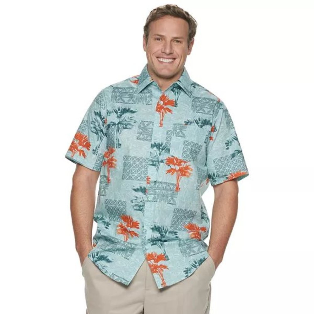 NWT Haggar Casual Tuckless Shirt Colorful Beach 100% Cotton